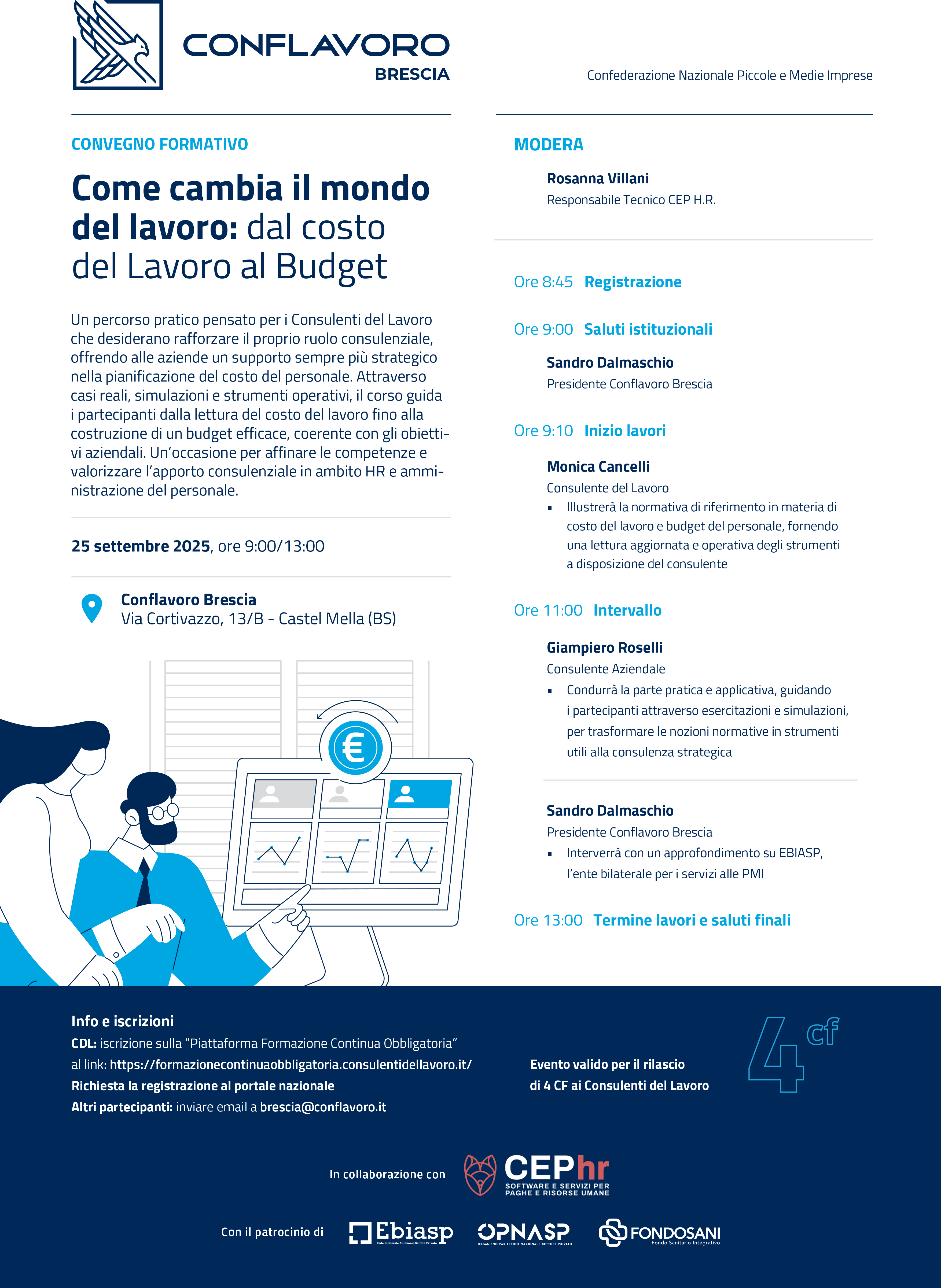 Corso a Brescia sul costo del lavoro ed il budget